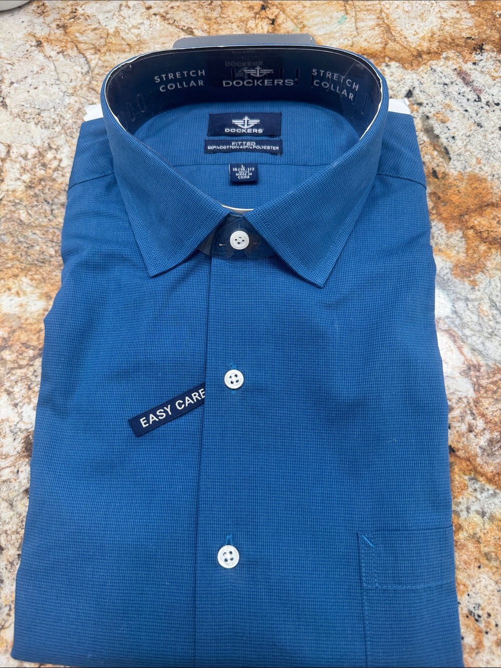 Dockers Men's Navy Blue Stretch-Collar Dress Shirt